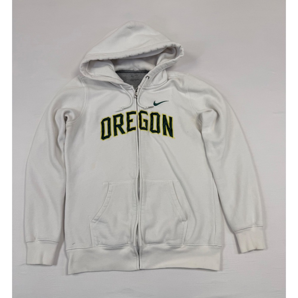Distressed Nike Oregon Ducks Hoodie Womens M White Full Zip College Football Y2K